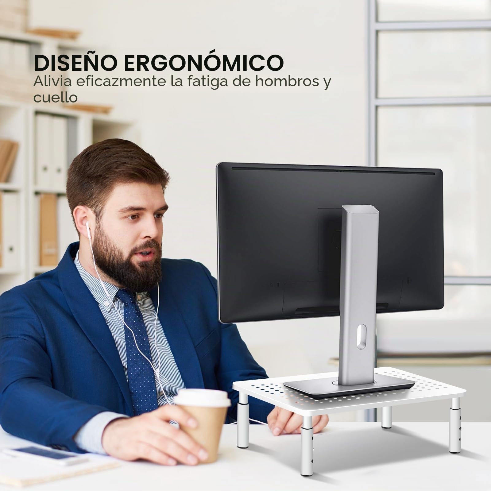 Bracwiser Elevador de Monitor de Escritorio, Soporte Monitor Ajustable en 3 Alturas (10/12/14cm) con Plataforma de Rejilla Ventilada para Laptop, PC y Impresora, Carga Máx. 20kg, Negro