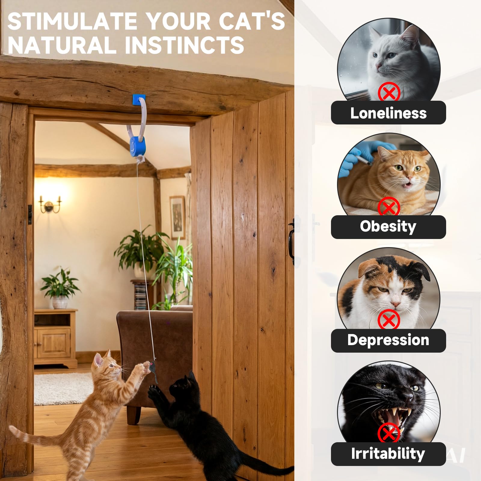 Juguete interactivo para gatos debajo de la puerta, giratorio automático de 360° con activación de movimiento, recargable por USB-C, silencioso, juguete para gatos y gatitos adultos aburridos