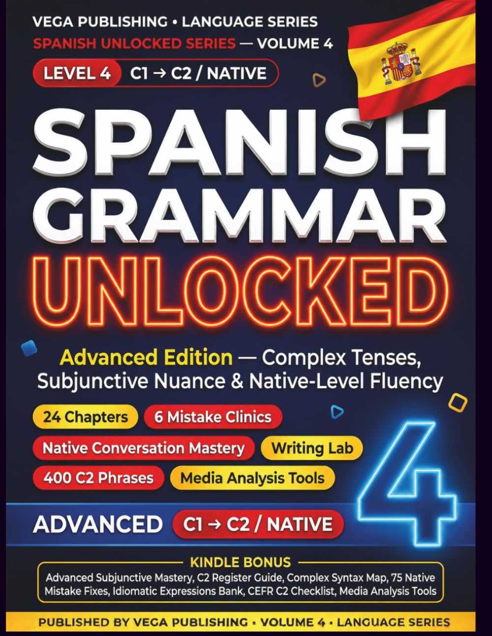 Spanish Grammar Unlocked Level 4: Advanced C1-C2 Workbook for Mastering Complex Tenses, Subjunctive Nuance, and Native-Level Fluency (English Version)