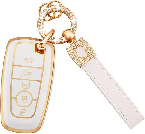 Miniatura 7 de EKALA Funda para llavero de Nissan de TPU suave, color blanco, con cordón de cuero para Nissan Altima Armada Maxima Sentra Rogue Pathfinder de 4