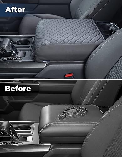 Miniatura 2 de ISSYAUTO Funda de consola central compatible con F150 F-150 2021 2022 2023, cubierta de cuero para reposabrazos para automóvil, funda protectora