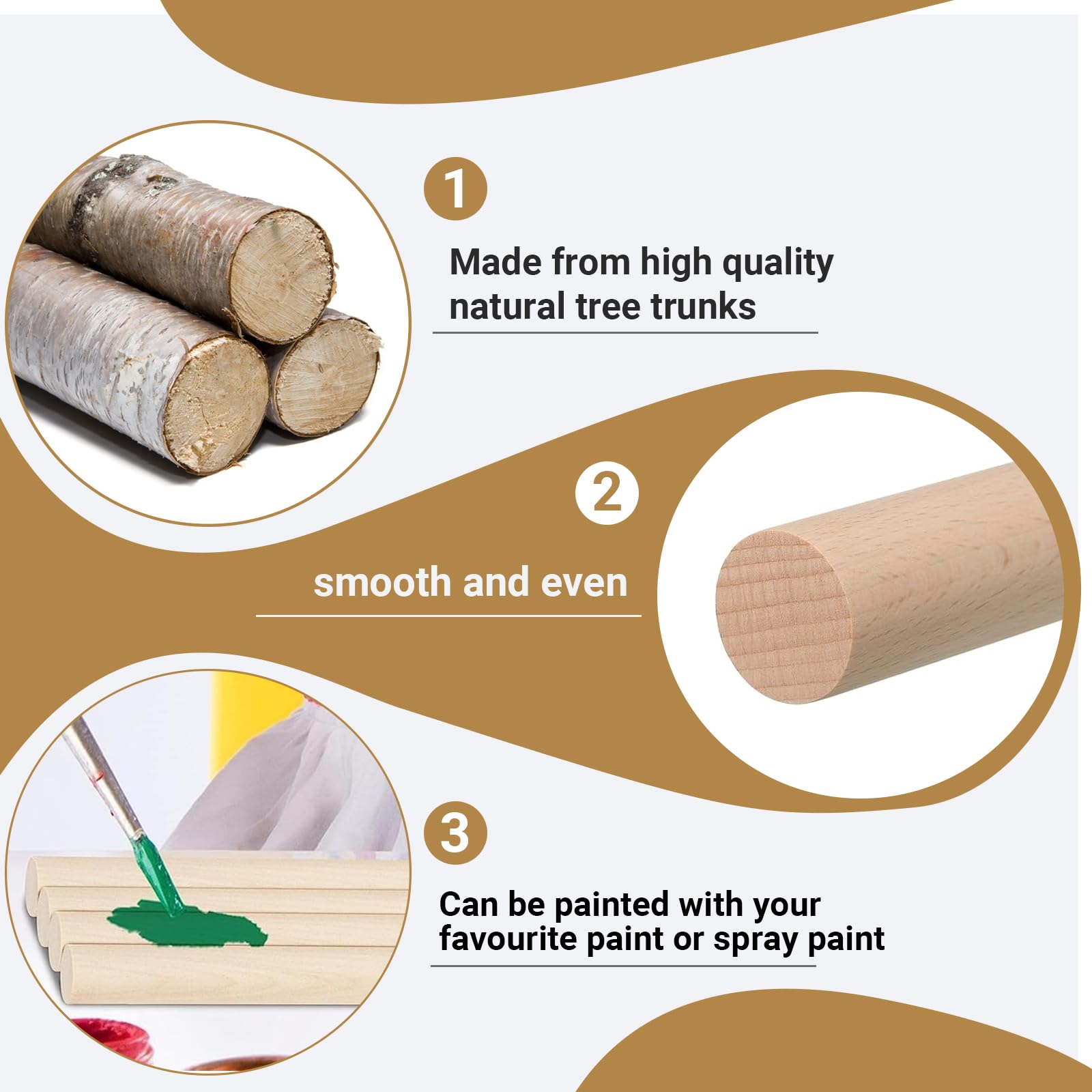 PATIKIL - 240 Pezzi Di Aste In Legno Tonde, Diametro 14mm E Lunghezza 400mm (15,75 Pollici). Levigate E Lucidate, Perfette Per Fai Da Te, Decorazioni Casa, Bastoni Per Armadio, Modellismo E Tanto Altro. - 2
