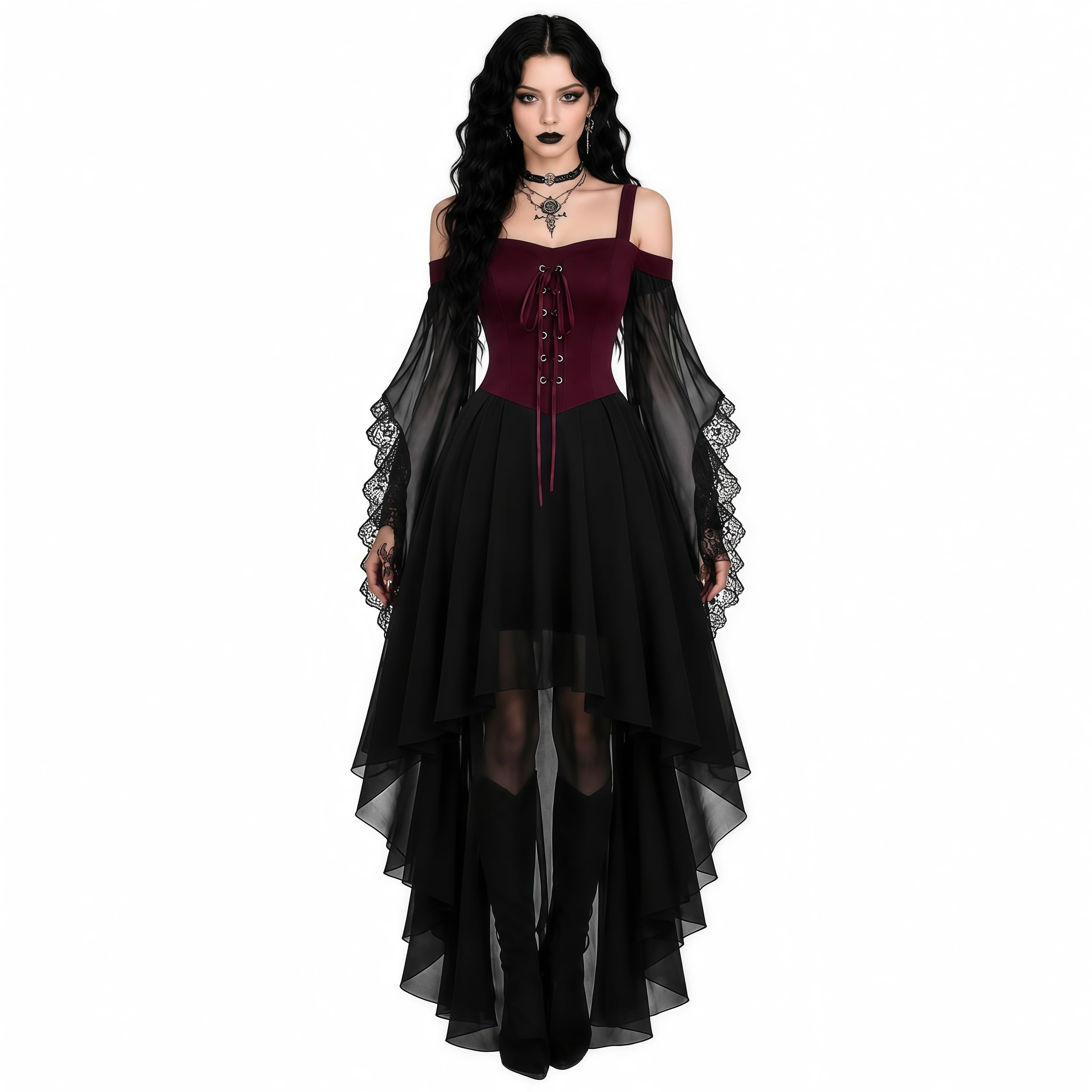 Halloween Costumes For Women Gothic Dress Cold Shoulder Strap Dresses — image 1