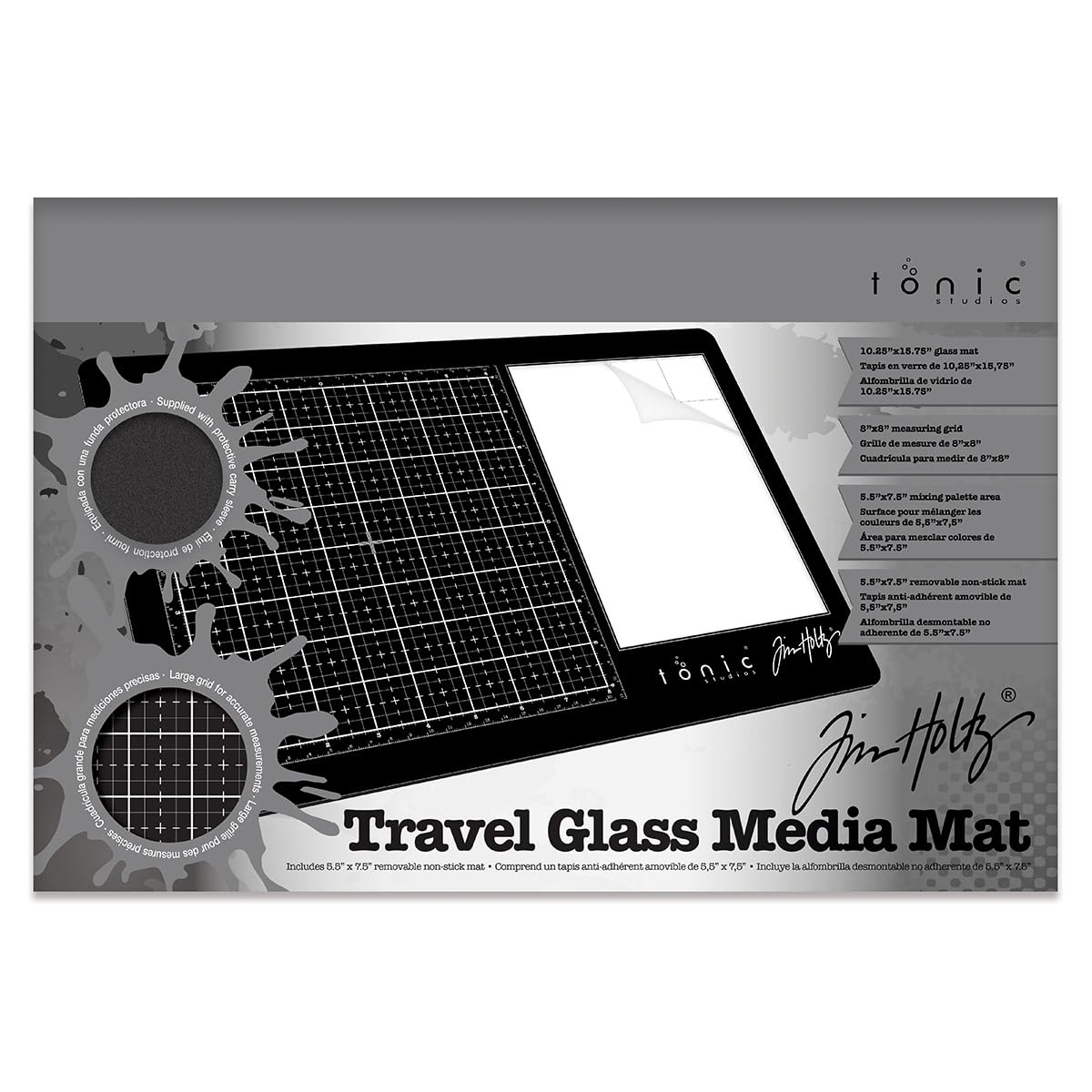 Tonic Studios 2633E Tim Holtz Travel Glass Media Mat 10.25"X15.5", Multi