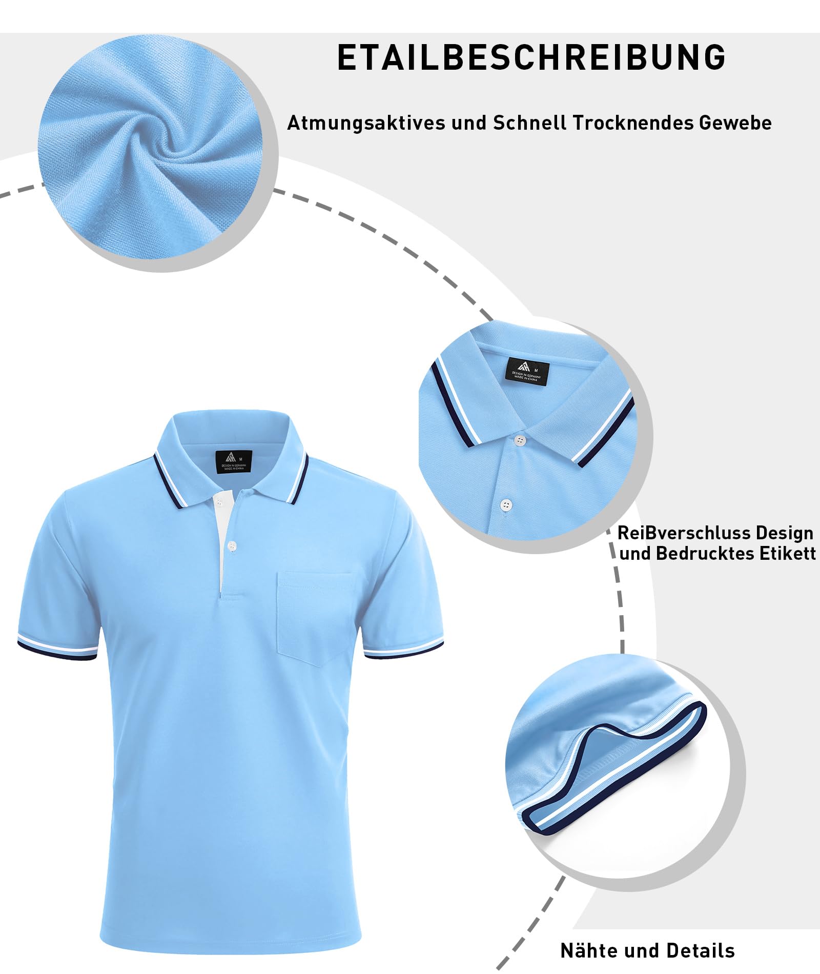 LLdress Herren Kurzarm Poloshirt Atmungsaktiv Schnelltrocknend Tshirt Freizeit Sport Sommer Poloshirts Männer Knopfleiste Polohemd
