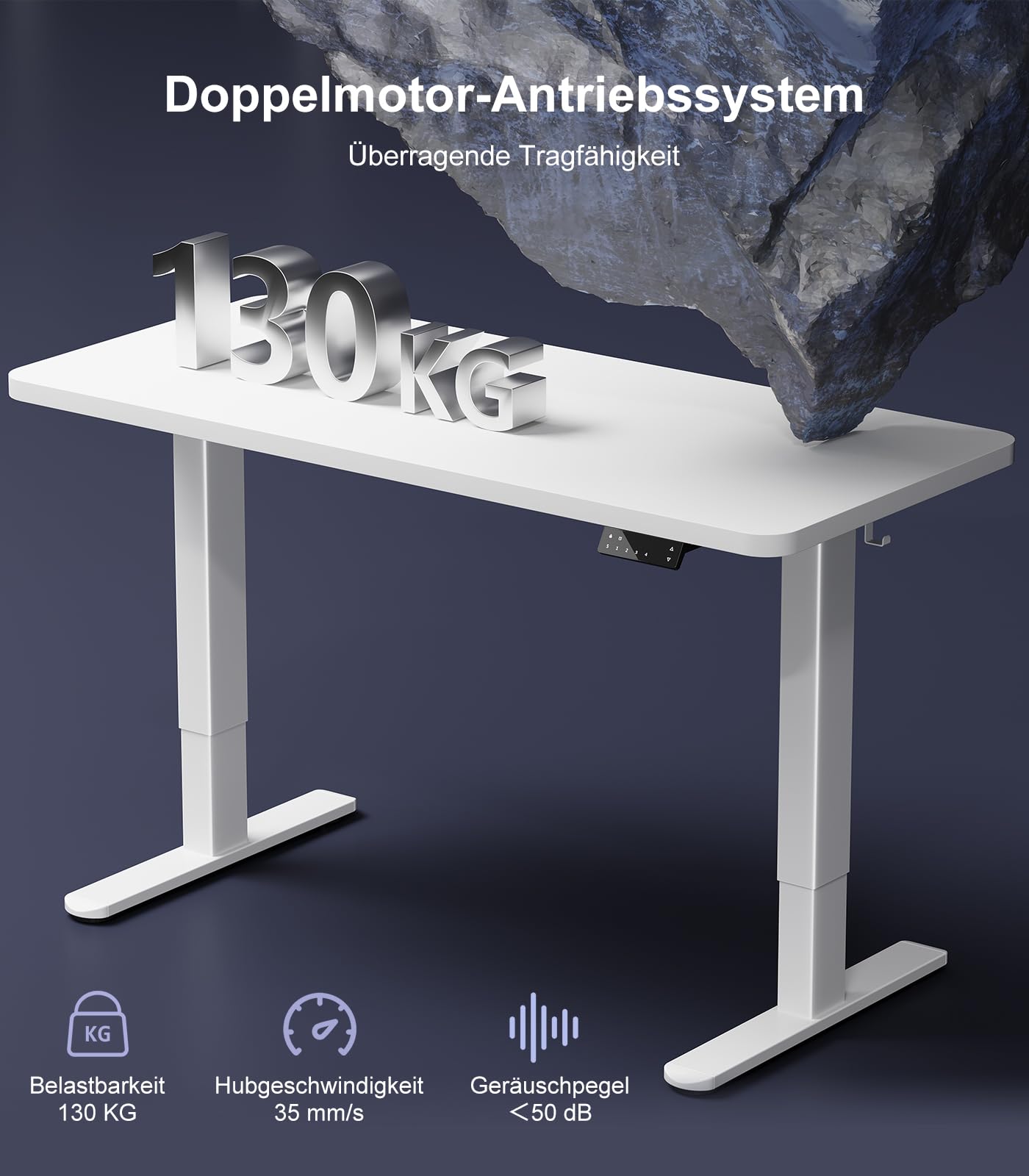 JUMMICO Höhenverstellbarer Schreibtisch Gestell mit 2 Starken Motoren, Type-C Aufladen und Kabelmanagement & Räder, 130kg Tragkraft, 4 Höhenspeicher, Elektrisch Tischgestell Höhenverstellbar, Weiß