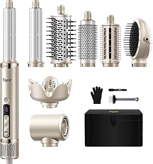 8-in-1 Professional Hot Air Styler&Hair Dryer Brush, Powerful Multi-Styler with Auto-Wrap Curler with Storage Case, Fast Drying Curling Straightening Volumizing Without Heat Damage(Gold)