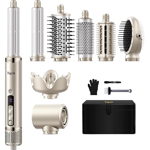 8-in-1 Professional Hot Air Styler&Hair Dryer Brush, Powerful Multi-Styler with Auto-Wrap Curler with Storage Case, Fast Drying Curling Straightening Volumizing Without Heat Damage(Gold)