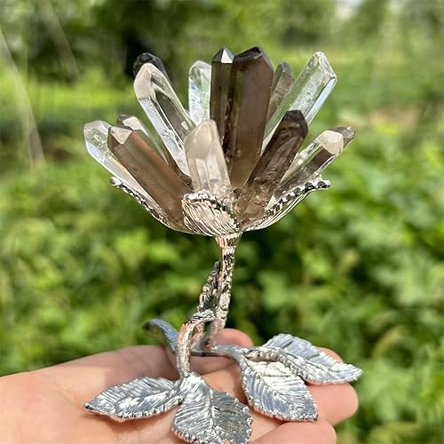 Miniatura 8 de Árbol de cuarzo ahumado y cristal de cuarzo de 3.7 pulgadas, mineral de racimo de cuarzo transparente natural, árbol de la vida, flores de cristal,