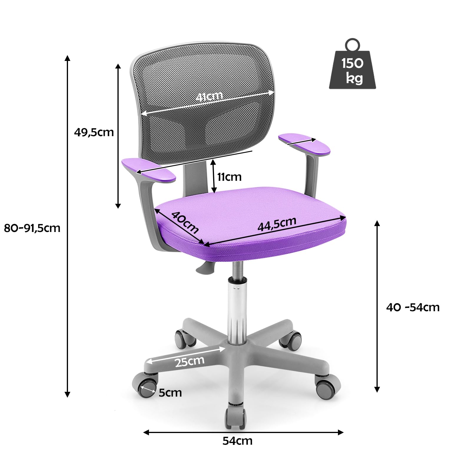 LIFEZEAL Sedia Scrivania Bambini, Sedia Girevole, Altezza Regolabile e Ergonomico, per Bambini, da Cameretta, con Braccioli, Schienale e Sediolina Imbottita, per Bimbo 3 Anni+, Max150kg(viola 2)