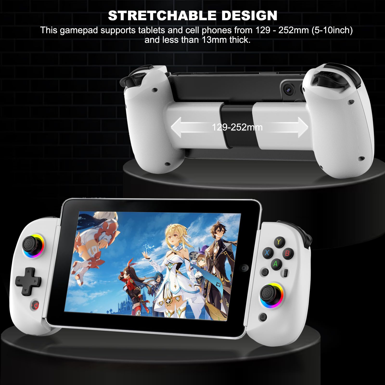 arVin Mobile Gaming Controller for iPad/Tablet[Within 5-10"] Wireless Gamepad for iPhone/Android/PC/Switch/PS4, with RGB Hall Effect Joystick/Turbo/6-Axis Gyro/Vibration/Support Streaming/Cloud Gaming