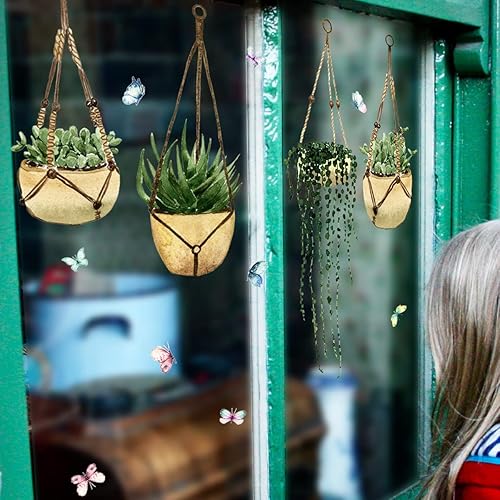 Miniatura 5 de Calcomanías de pared para ventana de suculentas, PVC de doble cara para colgar plantas verdes, mariposas, anticolisión, removibles, calcomanías de