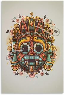 Mayan Mythology Aztec Art Mask Wall Art Canvas Farmhouse Mexican Mayan Style Prints Home Bedroom Living Room Decor, Gift for Mayan Lover Canvas Painting Posters And Prints Wall Art Pictures for Living