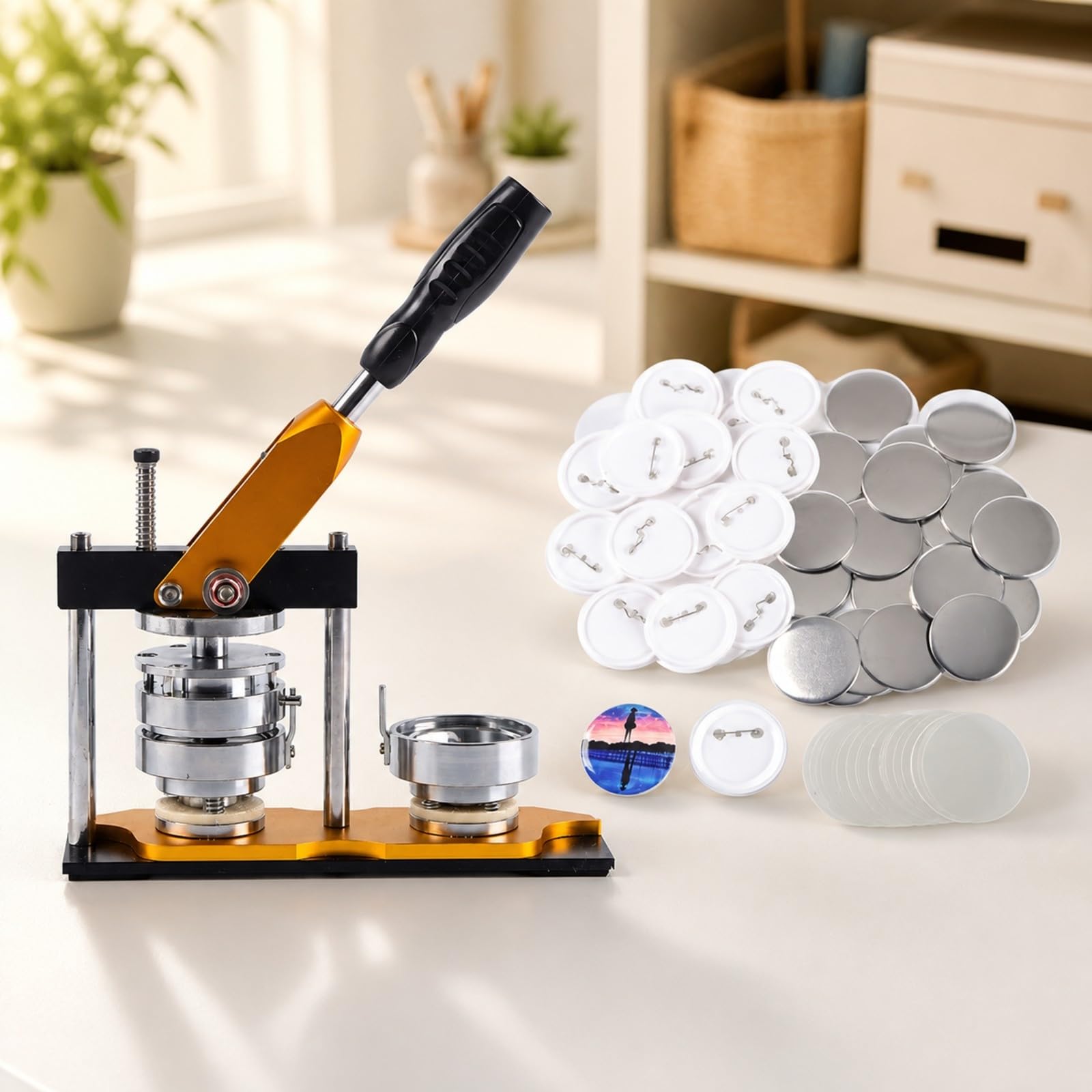 LOVIVER Creatore di Spilla Personalizzati Resisn Fusllatrice Manuale Facile da Usare per, Scuole, 75mm