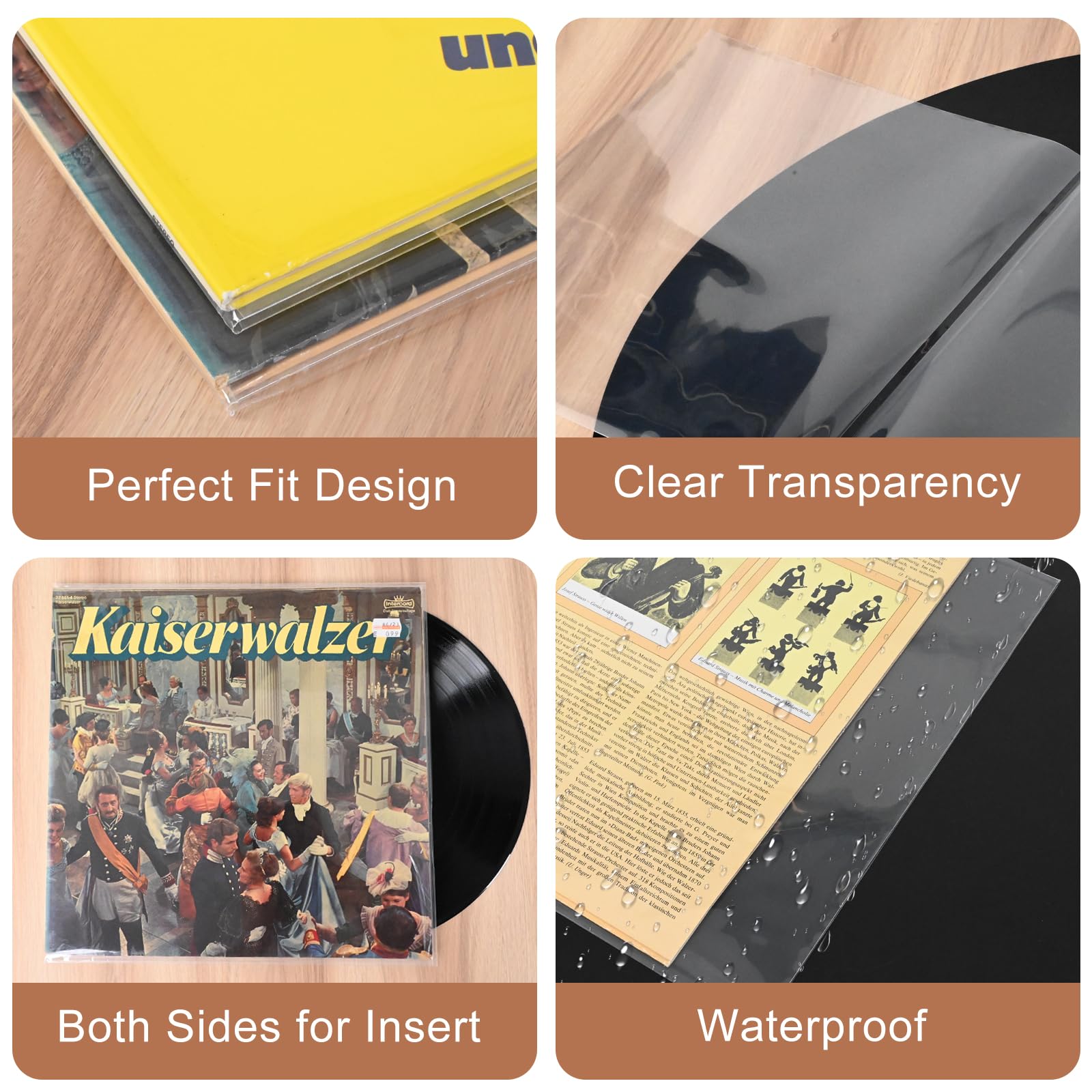 50 ct Gatefold Vinyl-Außenhüllen, 30,5 cm (12 Zoll) Schallplatten-Schutzhüllen für Albumcover, Vinylhüllen für die Aufbewahrung von LP-Schallplatten, sofortige Ansicht von Kunstwerken, kristallklar, 4