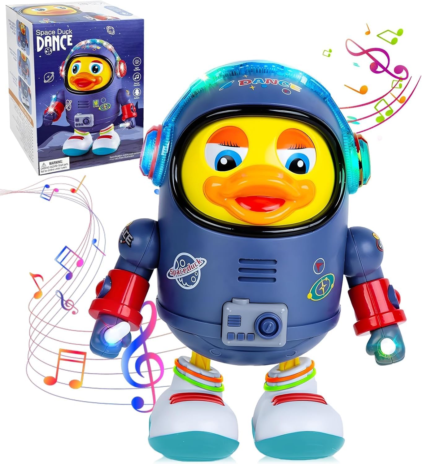 M-V-O Dancing Duck Toy with Lights & Music Wiggling Space Robot Duck for Kids Ages 3+, Fun Interactive Birthday Gift for Boys & Girls