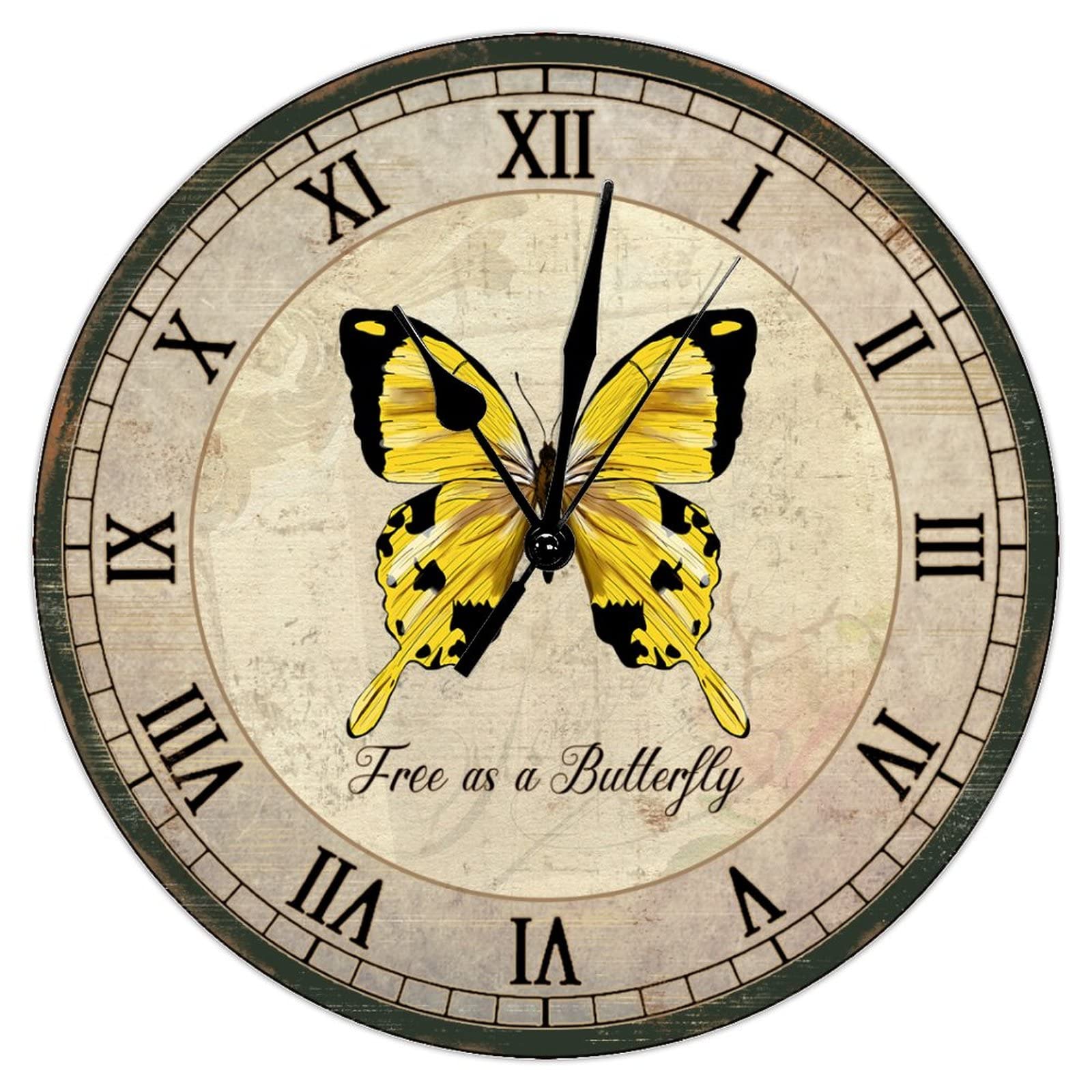 FLEXISTYLE Grande Orologio da Parete Moderno a Forma di Farfalla, Rotondo, 30 cm, 15 Farfalle, Soggiorno, Camera da Letto, cameretta dei Bambini, Prodotto nell'UE (Arancione