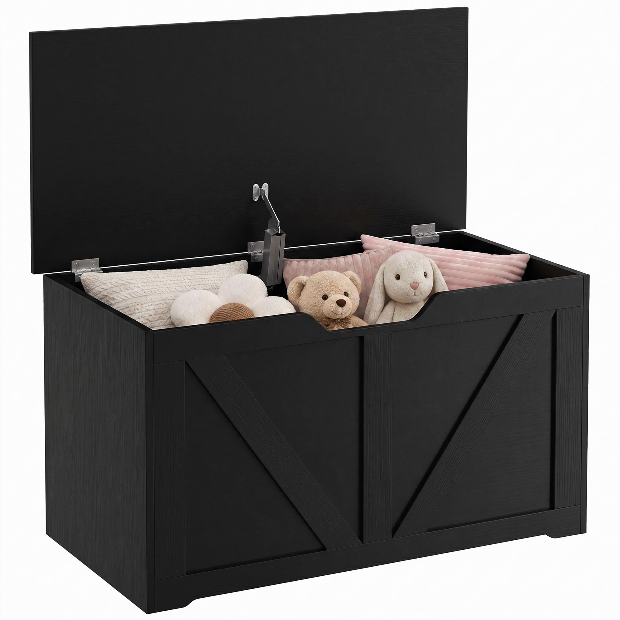 HOMCOM 100L Storage Chest w/Safety Hinge 80 x 40 x 45 cm Black Wood-Effect โ image 1