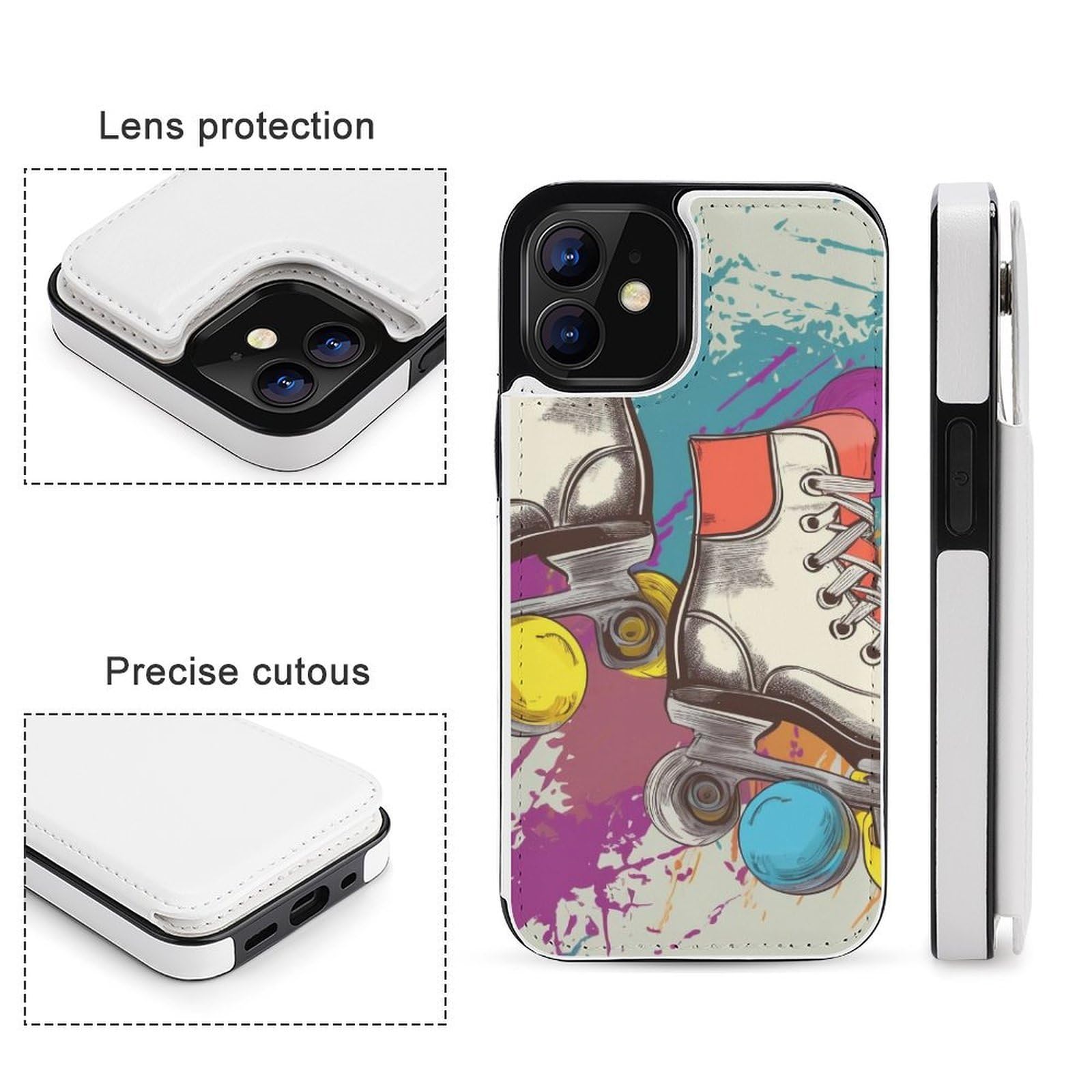 Fundas tipo cartera para iPhone 12 Mini, diseño retro de patines de ruedas, de piel, con ranuras para tarjetas