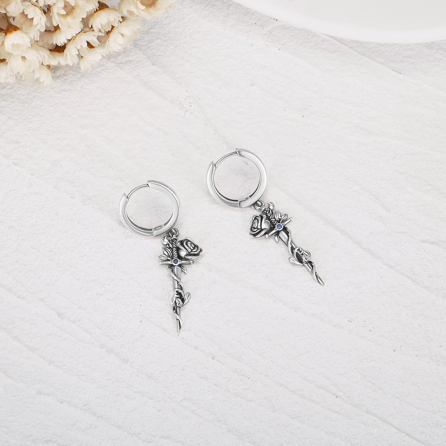 Rose Sword Earrings 925 Sterling Silver Dagger Earrings for Women Men Medieval Sword Dangle Drop Earrings Dagger Jewelry Birthday Gifts