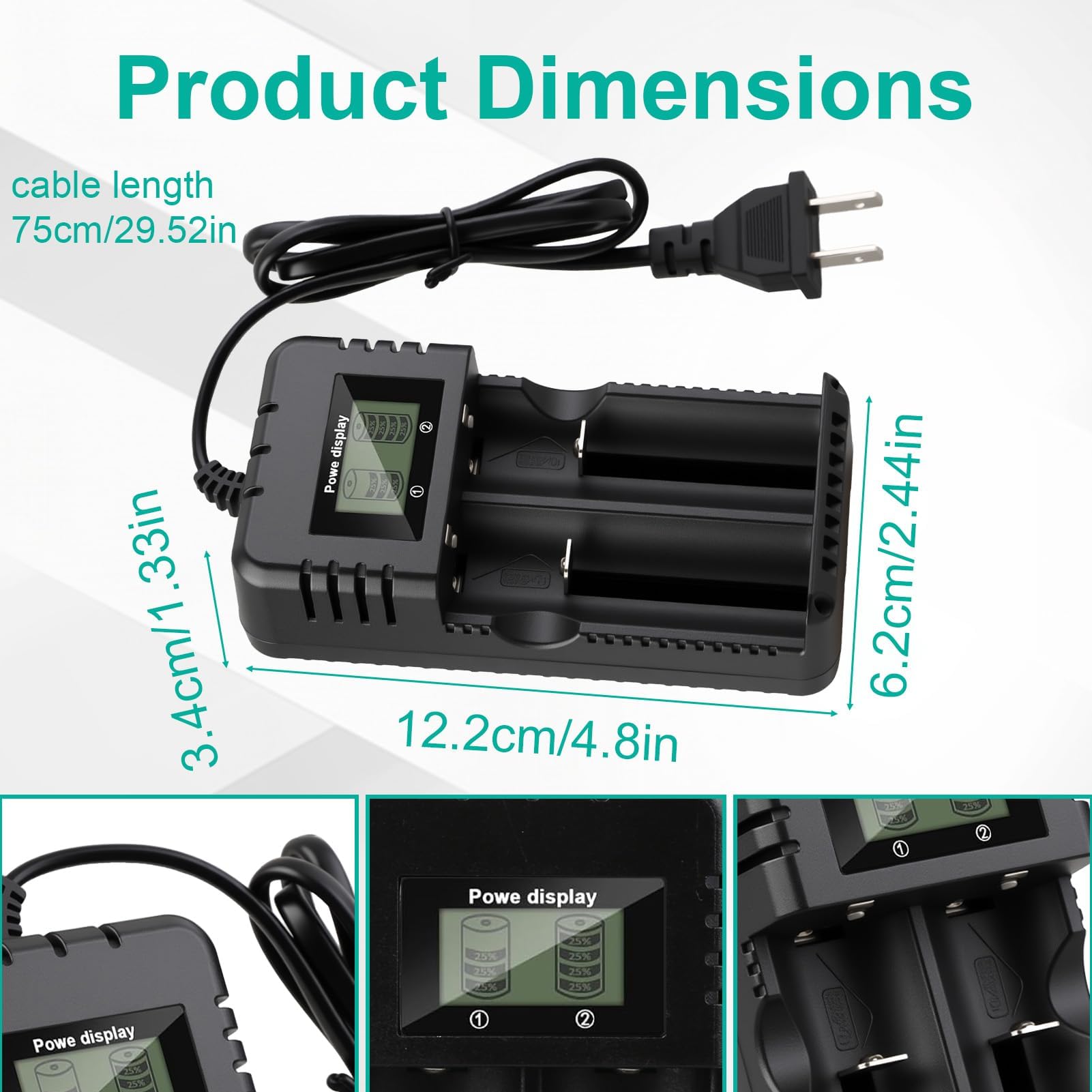 Caricabatterie LCD A 2 Slot Per Batterie Li-Ion 18650/26650/14500 Con Ricarica Intelligente E Protezioni Di Sicurezza