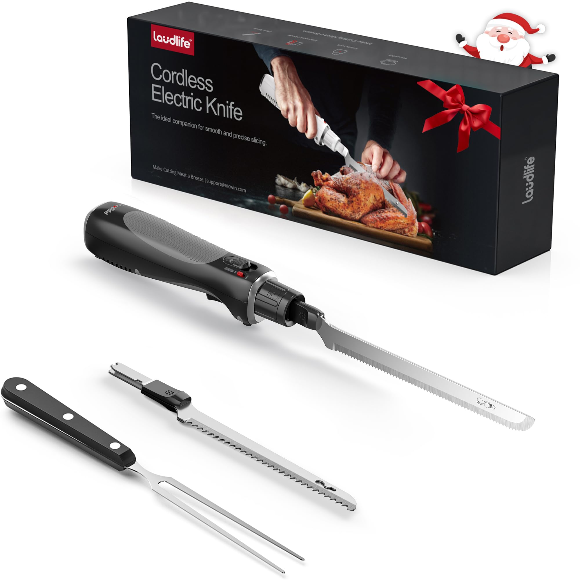 New Upgrade Cordless Electric Knife,Serrated Blade Knife for Turkey, Meat Slicing, Fillet, Bread, Ergonomic Design Cutting Knifes with Comfortable Contoured Grip, USB-C Rechargeable, Easy-Slice,Black