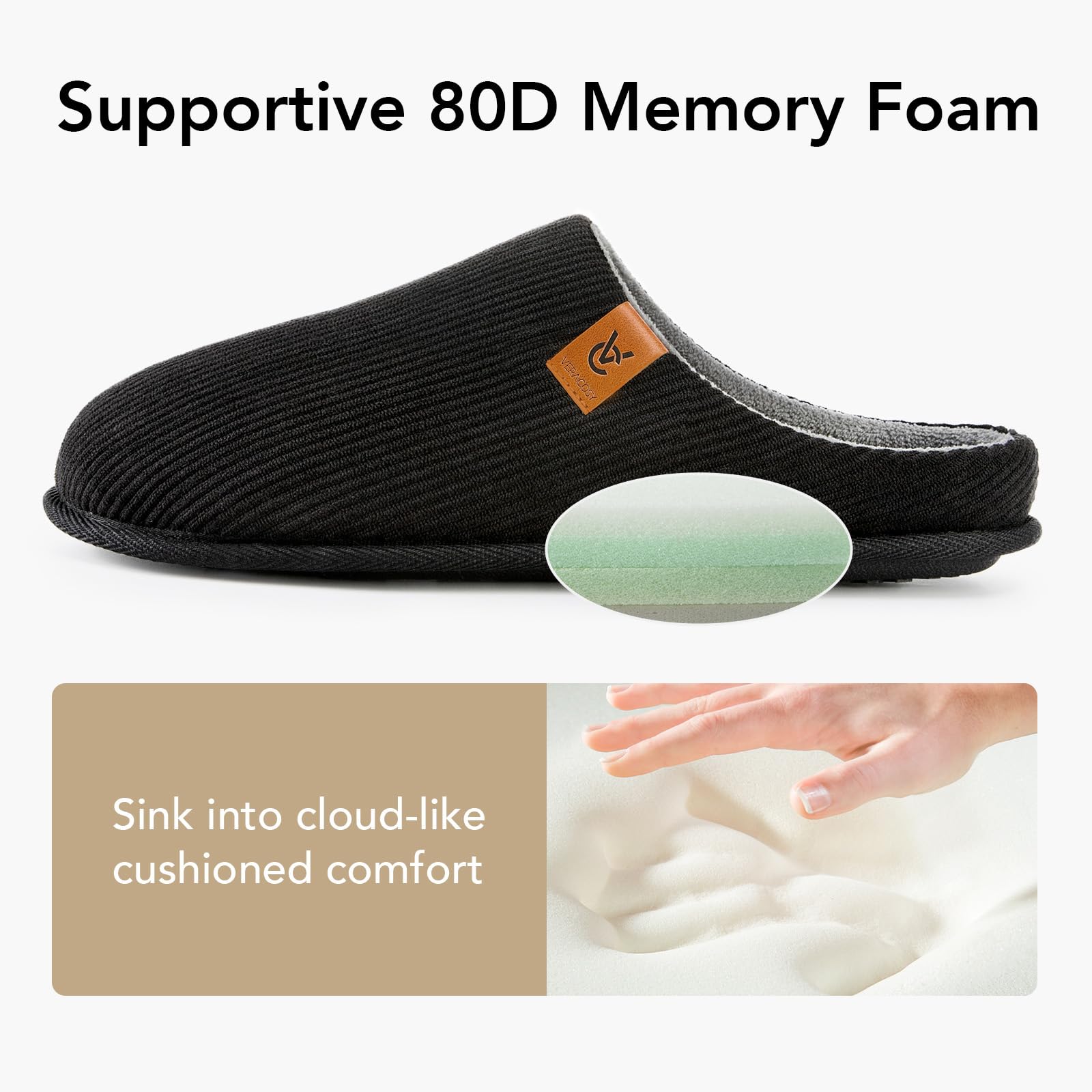 VeraCosy Pantoufles pour hommes confortables à enfiler en velours côtelé avec mousse à mémoire de forme, chaussons d'intérieur