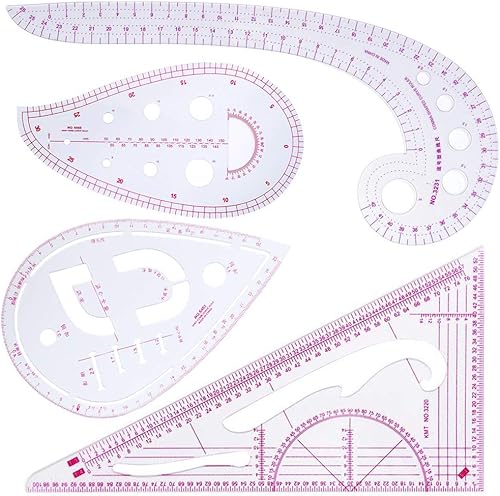 Regla de costura métrica de 4 estilos, regla curva francesa, juego de reglas de costura transparente para diseñadores, sastres, costura de bricolaje