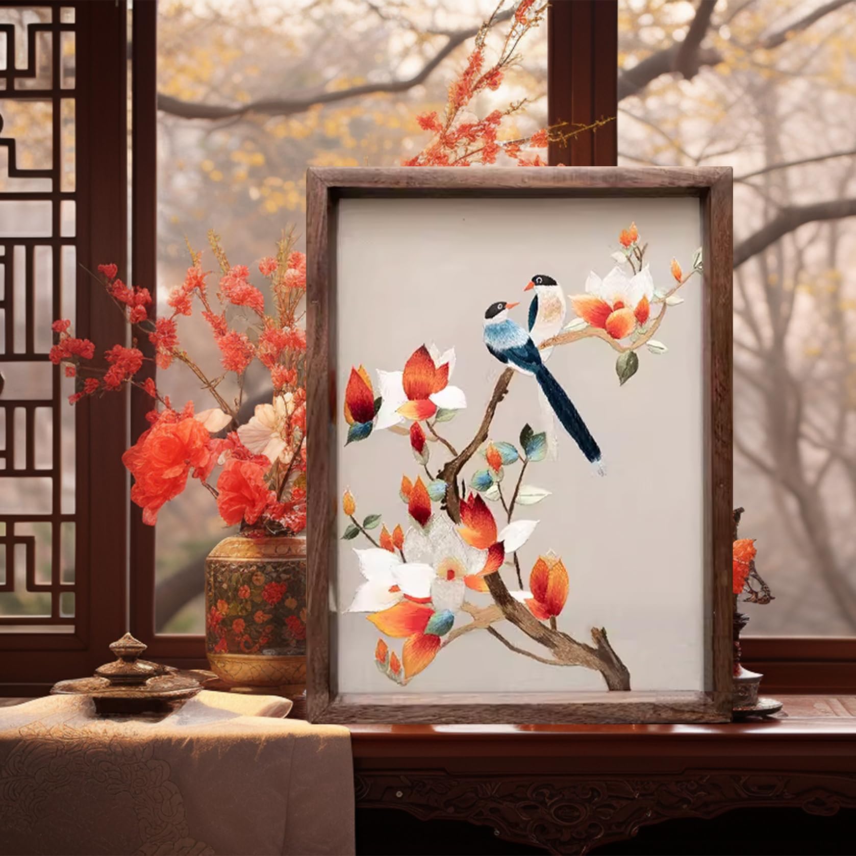 Amazon.co.jp: HangErFeng シルク両面刺繍中国絵画パターン