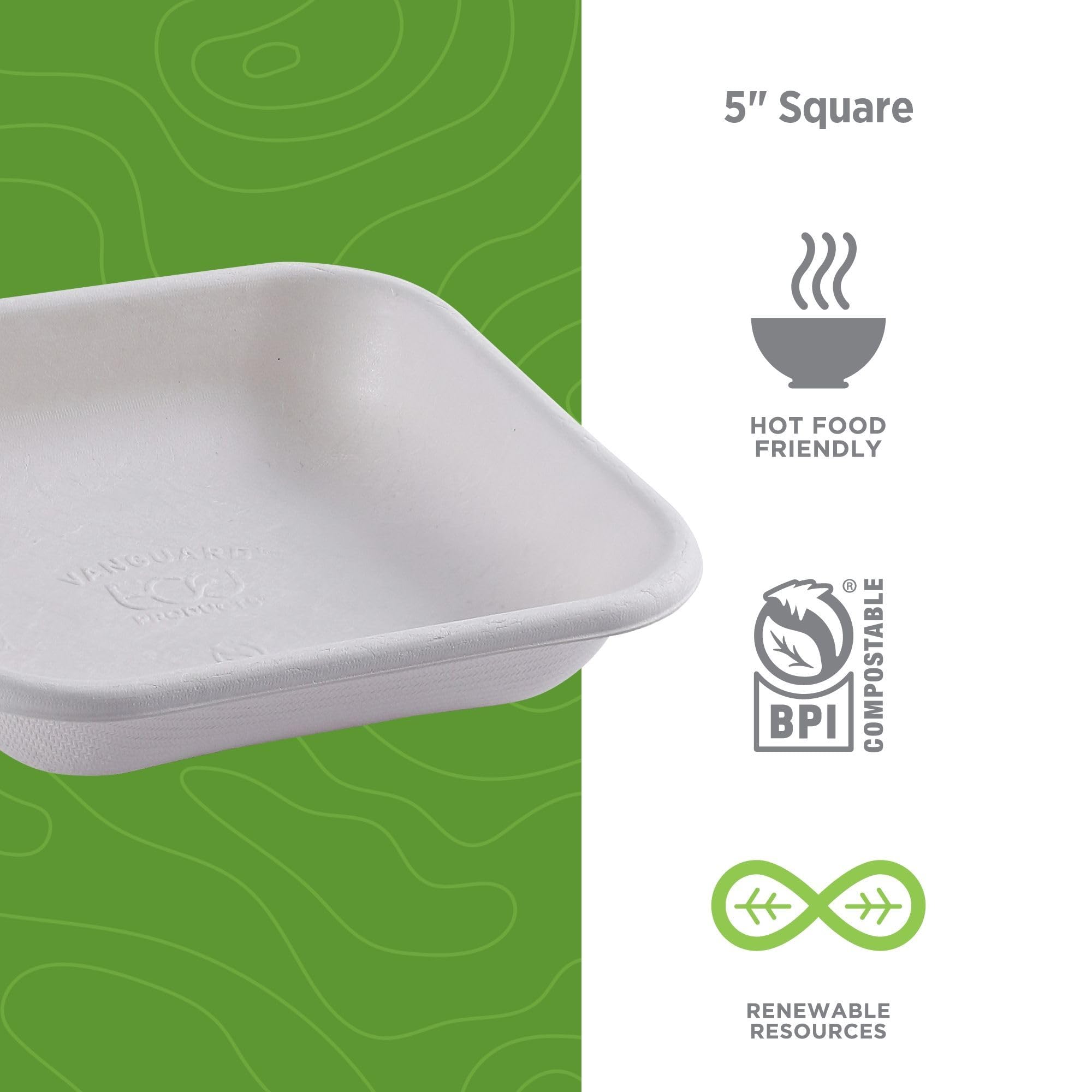 Eco-Products Vanguard WorldView kompostowalne pojemniki na żywność z trzciny cukrowej na wynos, bez dodatku PFAS, 12,7 cm x 12,7 cm, białe, opakowanie 800 szt