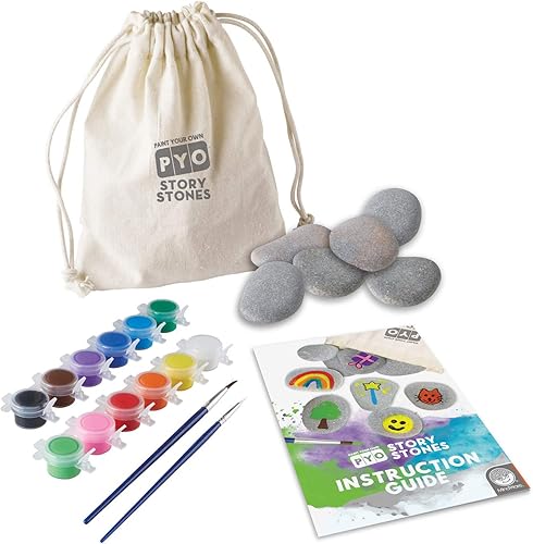 Miniatura 2 de MindWare Pinta tus propias piedras de historia, kit creativo de arte de narración con 16 piedras pintables, pinturas y pinceles, juego de lenguaje