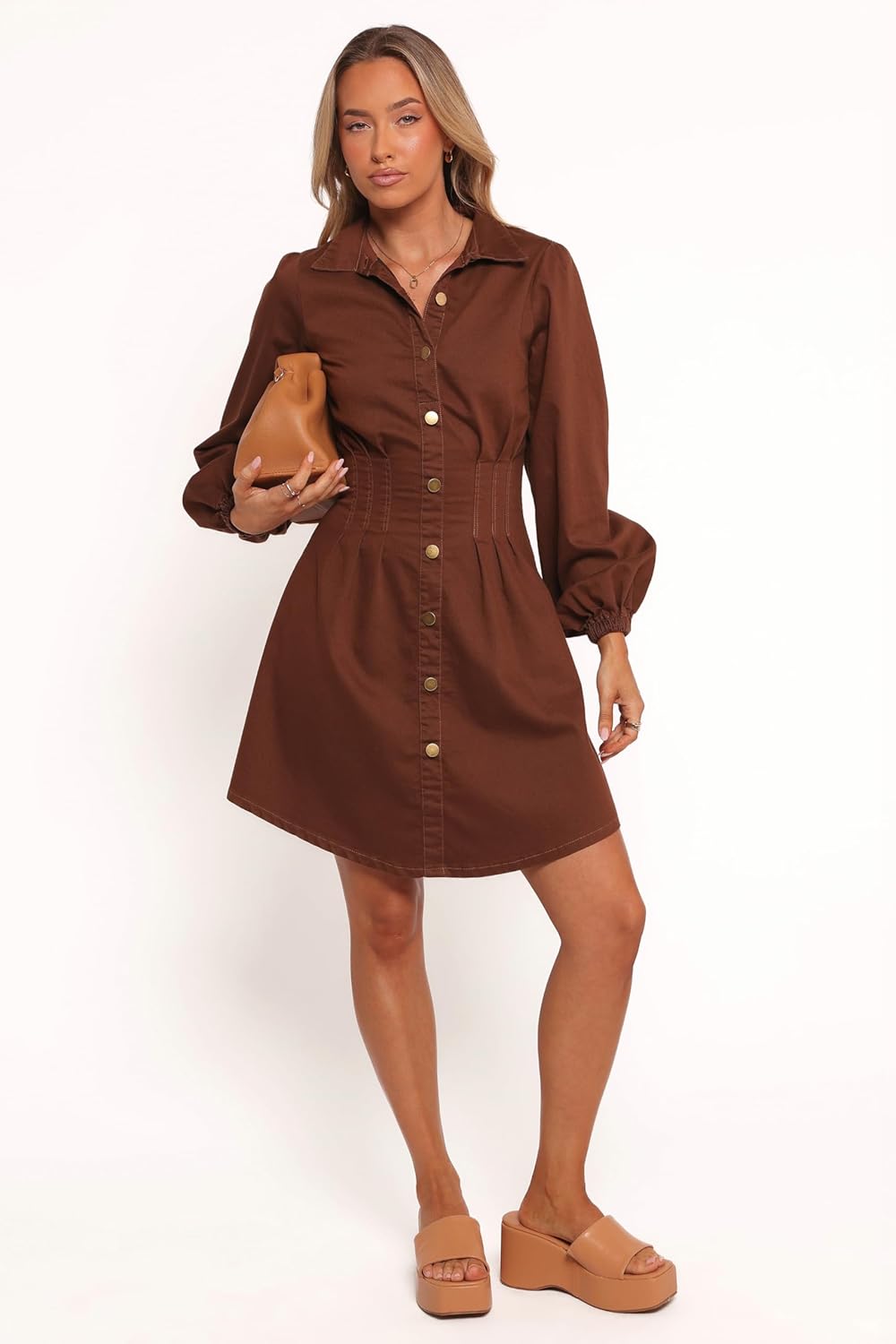 Petal & Pup Women's Phoenix Long Sleeve Mini Dress-Brown Denim - Image 2