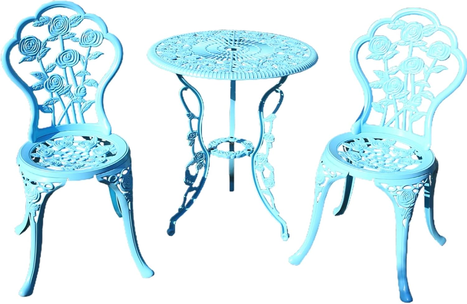 KAILI Outdoor Furniture Bistro Set with Rose Pattern 1 Table 2 Chairs for Garden Patio Porch (Rose-Light Blue)