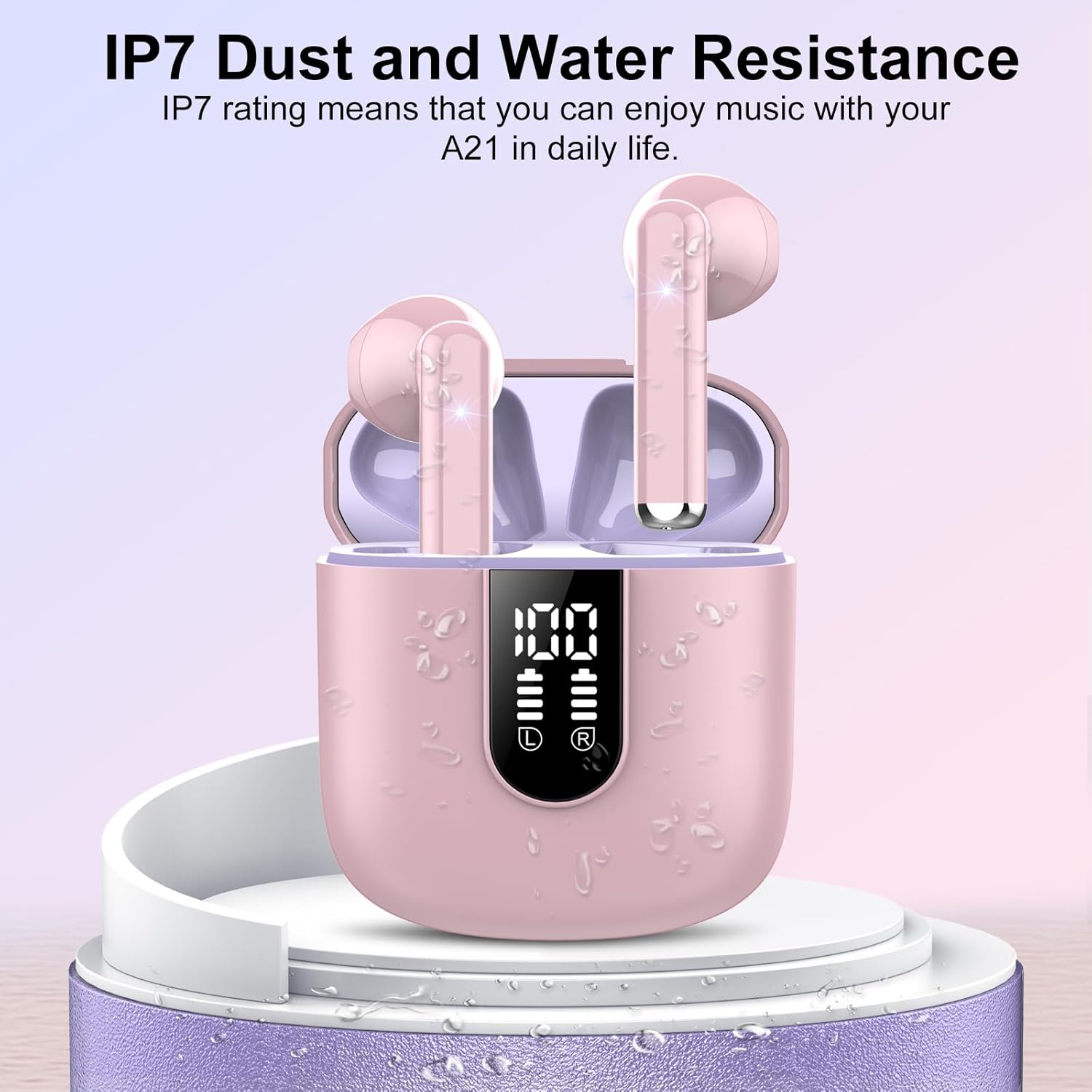 Jesebang Wireless Earbuds, Bluetooth 5.4 Headphones HiFi Stereo, Bluetooth Earbuds with ENC Noise Cancelling Mic, 36H LED Display Ear Buds, IPX7 in Ear Earphones for Phone Tablet Laptop Sports, Pink - Image 6