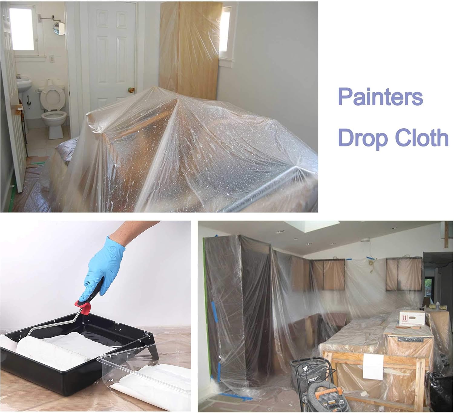 Clab Depot Plastic Drop Cloth 1 mil Plastic Cover for Painting 9 feet by 12 feet Waterproof Furniture Cover Heavy Duty Plastic Sheeting Clear Tarp for Painters 1 Pack - - 