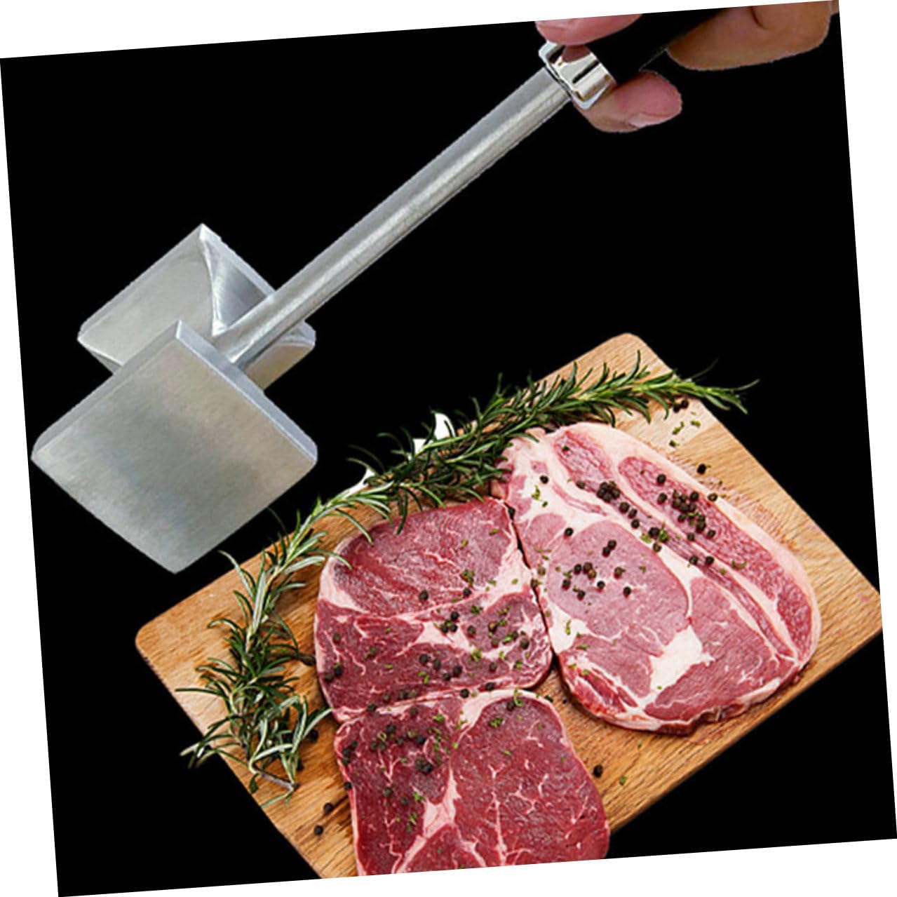 Stainless Steel Meat Tenderizer Tool Double-sided Beef Hammer Black Handle for Home Kitchen Dishwasher Safe Mallet Pounder for Poultry Steak