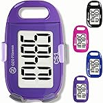 OZO Fitness Clip-on 3D Pedometer for Walking Steps Counter with Lanyard, Simple Exercise Tracker for Women and Seniors with Large Accurate Digital Display, Portable Minimalist Sports Monitor, Purple