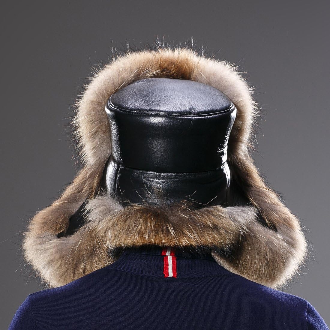 URSFUR Winter Men Hat Real Fox Russian Ushanka Trapper Cap