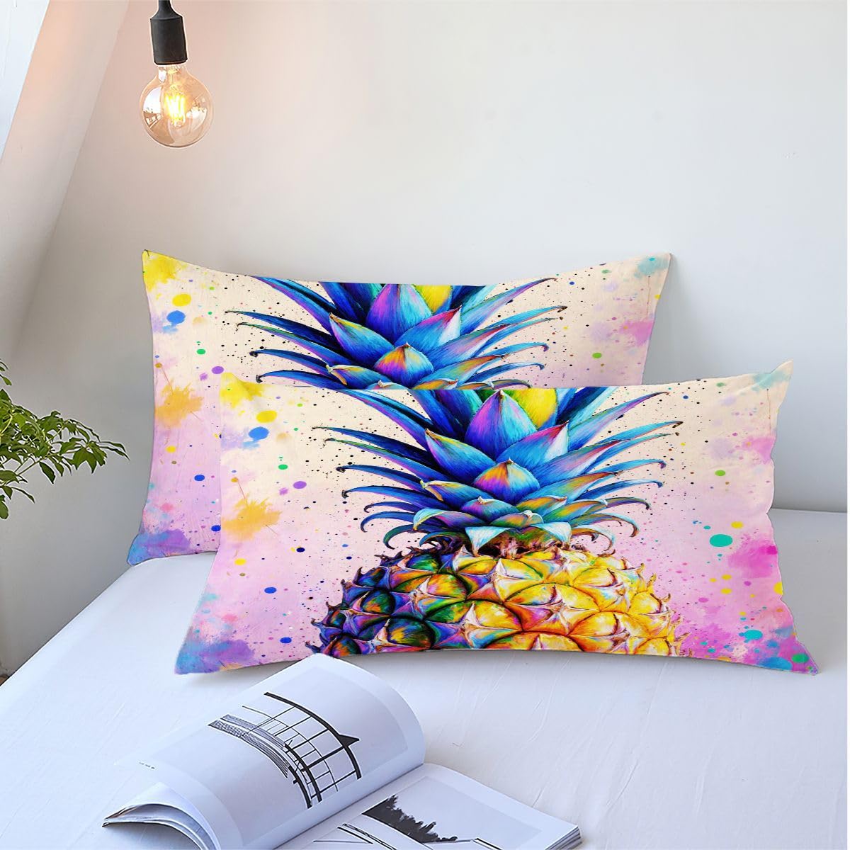 Komplet pościeli 220x240 cm kolorowy ananas łatwy w pielęgnacji zestaw pościeli z zamkiem błyskawicznym, zestaw poszewek na kołdrę z nadrukiem 3D do pieluchy wystrój sypialni