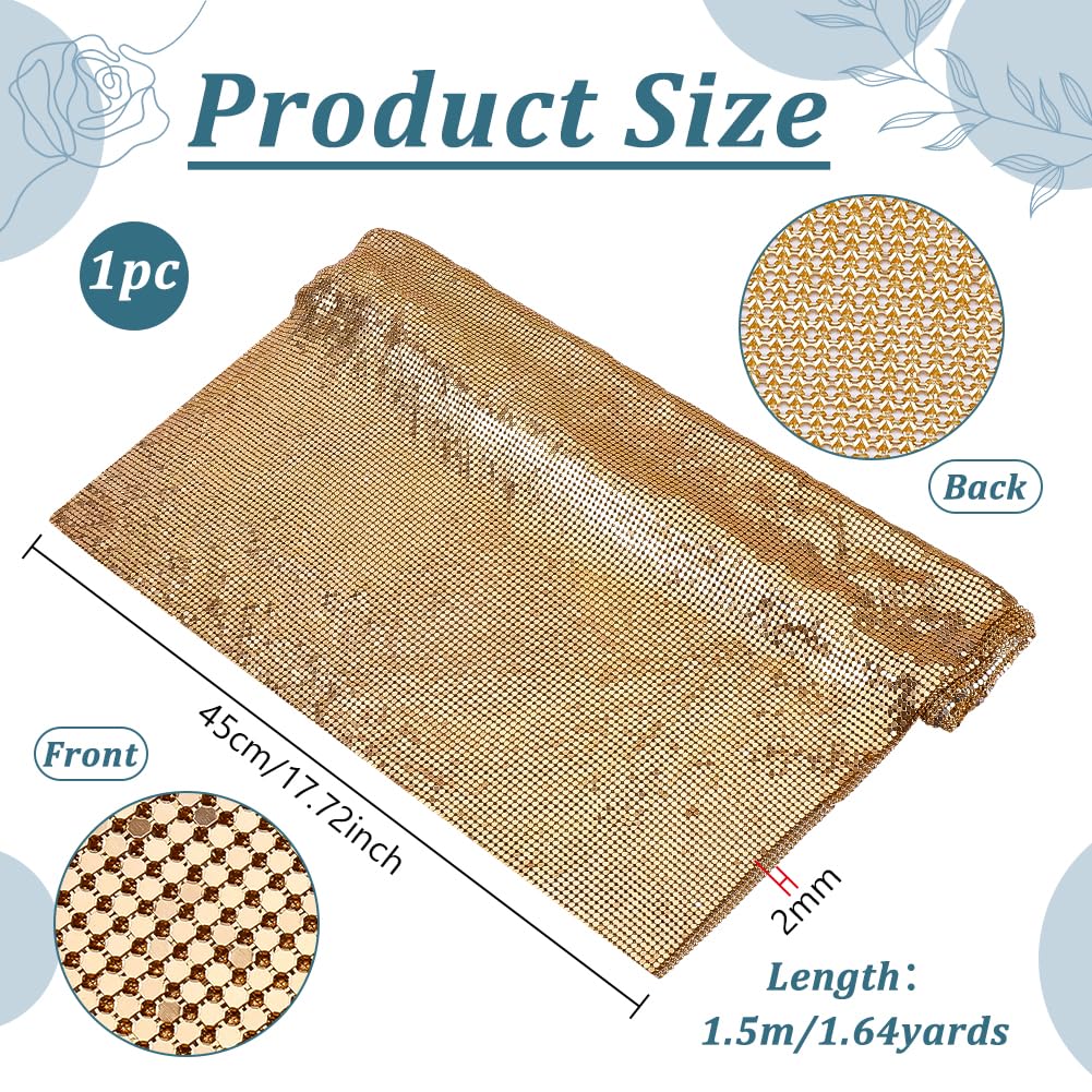FINGERINSPIRE 45 x 150 cm, tejido de malla de aluminio dorado ancho, tejido decorativo de malla de perlas para proyectos de joyas, tejido rectangular brillante metálico para manualidades con parte