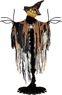 83” Animatronics Pumpkin Man with Light-up Eyes, Creepy Sounds, Motion -...