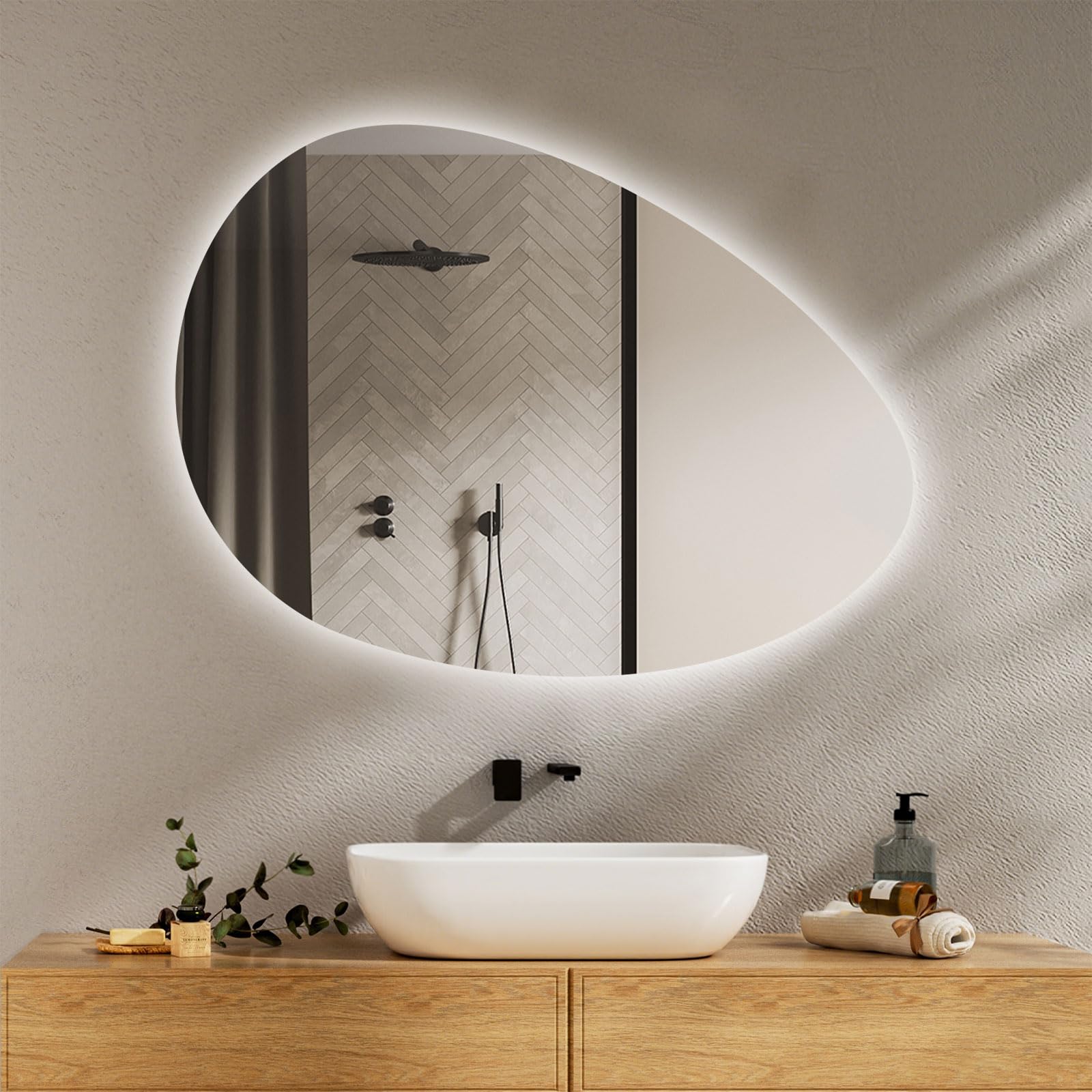 FGXHHS LED with Lights Anti-Fog Dimmable 3 Color Temperatures Touch Control Tempered Glass Wall Mounted Vanity Mirror,Memory Function 23.6x31.5in/60x80cm
