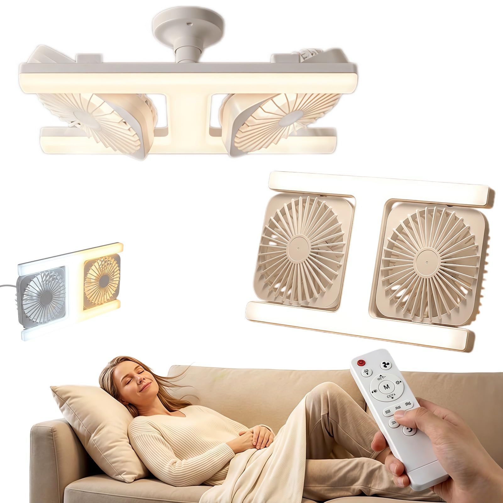 Yagerod Plafonnier LED moderne 2 en 1 avec ventilateur, 3 températures et niveaux de couleur, circulation bidirectionnelle à 360°, contrôle intelligent, silencieux et économe en énergie.(Weiß)
