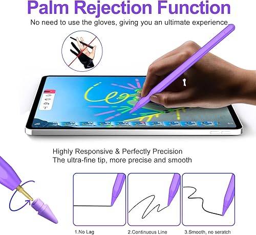 Miniatura 17 de Lápiz óptico para iPad 2018-2025 con rechazo de palma, Apple Pencil para Pad11ª/10ª/9ª/8ª/7ª/6ª generación, iPad Pro 11/12.9 pulgadas, nuevo iPad