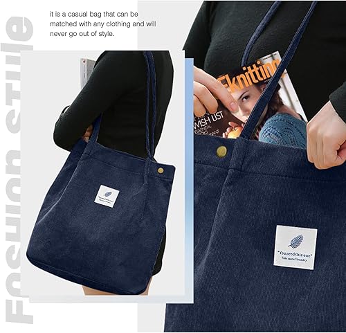 Vista 138 de Tote - Bolsa de hombro reutilizable de pana de gran capacidad con bolsillos interiores para mujeres y niñas Rayas