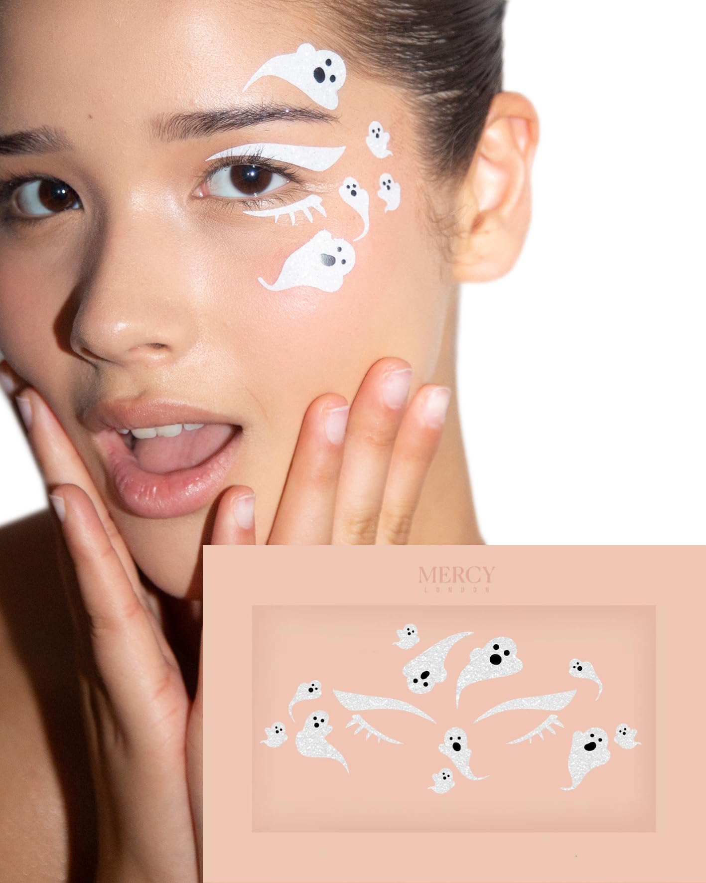 Ghosts Face Stickers by Mercy London Holiday Accessories Face Gems Jewels All In One Stick On Halloween