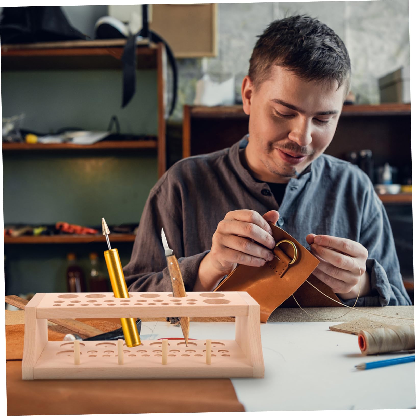 CIMAXIC Support De Rangement Outils En Cuir - Établi Organisé Avec Trous Multi-tailles Pour Maroquinerie Et Bricolage