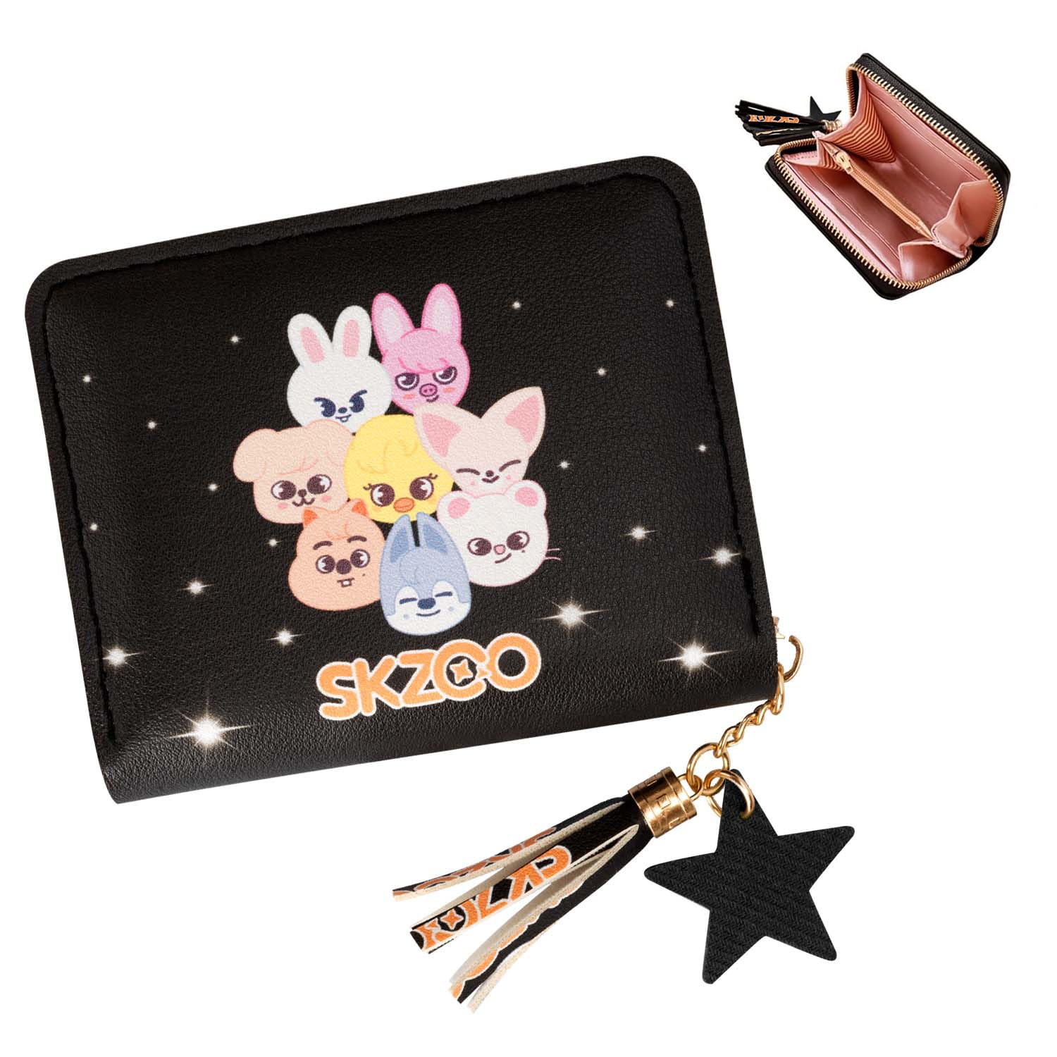 AYVRUOP Stray Schwarz Unisex Geldbeutel für Stay,SKZ PU Leder Portmonee mit Reißverschluss und Stern Anhänger,Kpop Portemonnaie,SKZ Merch,SKZ Mmerch(A