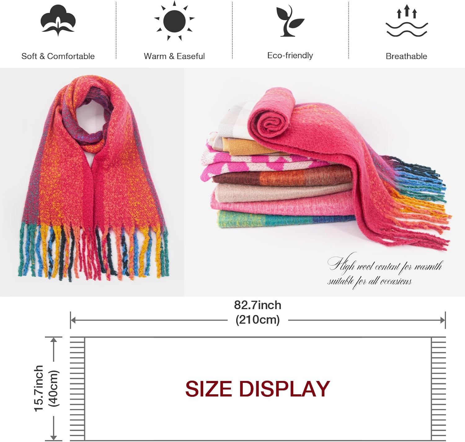 MissShorthair Oversized Chunky Blanket Scarf for Women Winter Warm Colorful Big Scarfs Plaid Thick Scarves Soft Fluffy Shawl - Image 4