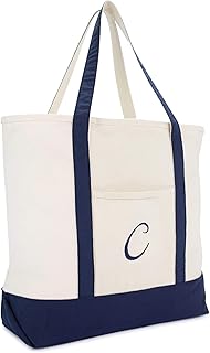 DALIX Monogram Tote Bag Personalized Initial Navy Blue -Â C